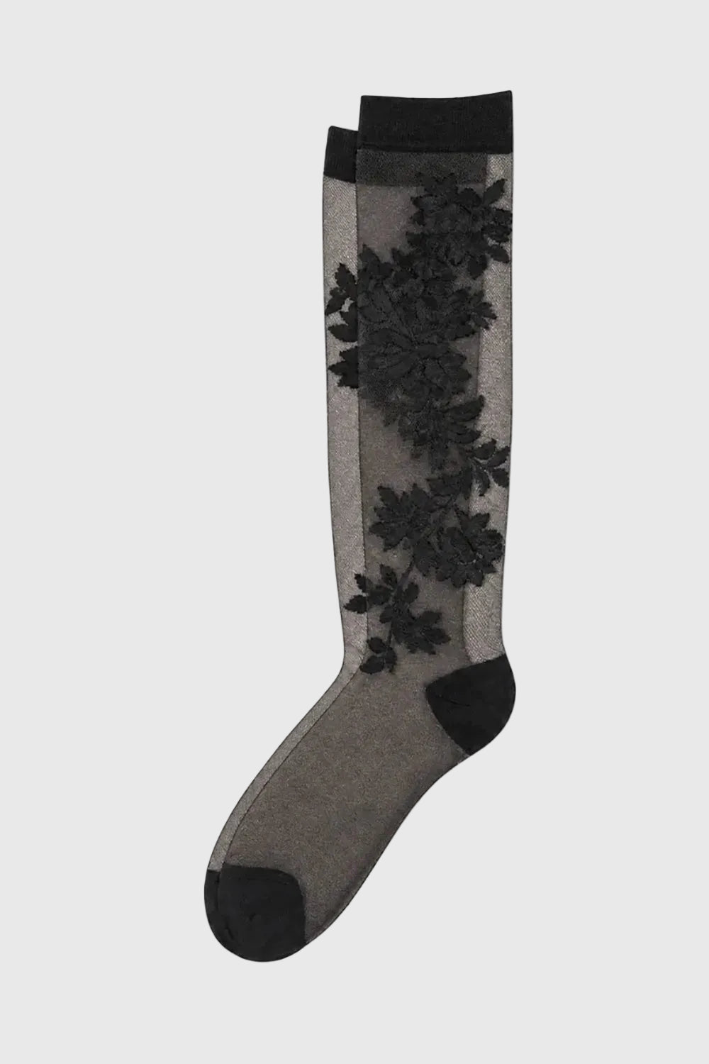 Lange Papillon-Socken mit Blumenstickerei